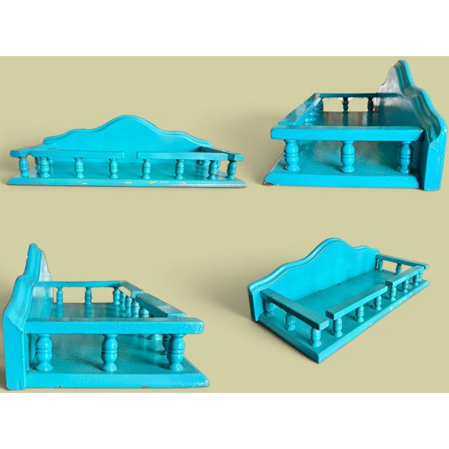 Vintage Teal Wood Wall Shelf-Cottage-Farmhouse Display-Bathroom-Kitchen-Coastal For Sale - Image 6 of 11