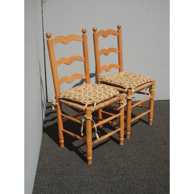 1990s Pair of Vintage French Country Rush Tan Side Chairs W Cushions For Sale - Image 5 of 13