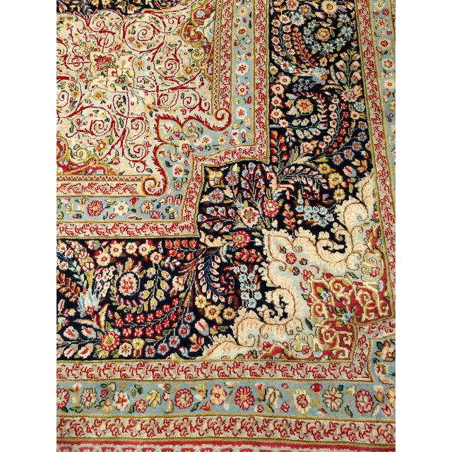 Antique Oversized Persian Kerman Lavar Rug, Hand-Knotted Wool, Millefleur Floral Pattern, Navy & Ivory, 10x14 For Sale - Image 10 of 17