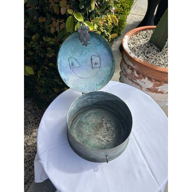 Early 20th Century Vintage Verdigris Brass Lidded Box With Etched Detail For Sale - Image 5 of 13