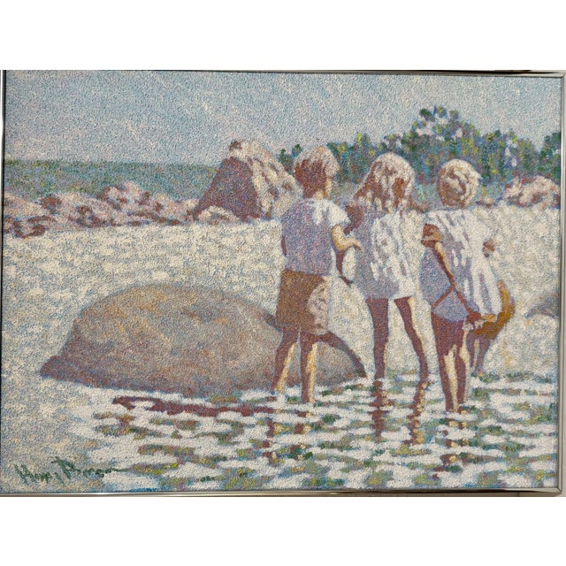 Henry Benson, Large Oil Painting Beach Scene with Children Henry Benson Americana Art Seashore For Sale In Miami - Image 6 of 8