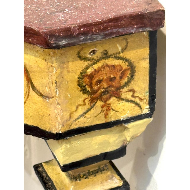 Neoclassical Pair 18th-Century Neapolitan Painted Corner Console Tables, Faux Porphyry Tops For Sale - Image 3 of 18