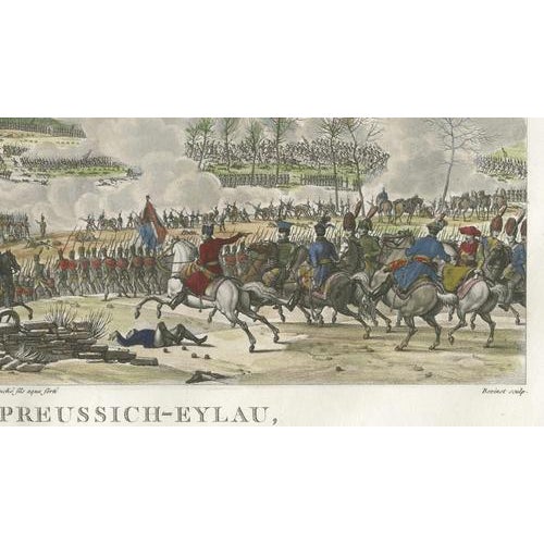 Paper Napoleonic Wars, Battle of Eylau, Hand-Colored Engraving, 1807 For Sale - Image 7 of 13