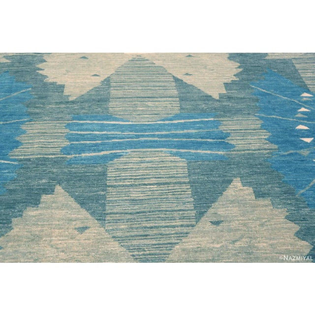 Gustavian (Swedish) Nazmiyal Collection Large Square Geometric Swedish Design Soft Wool Pile Rug For Sale - Image 3 of 5