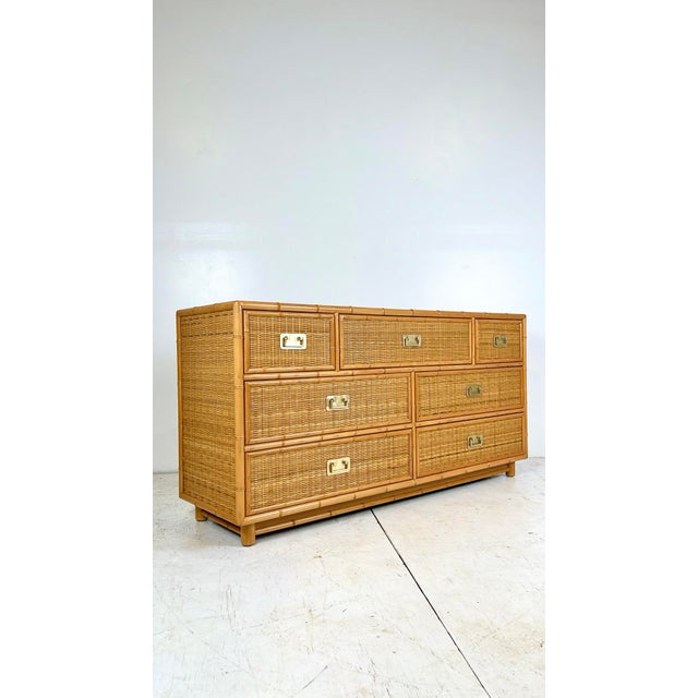 Dixie Furniture Co. Vintage Campaign Style Faux Bamboo Wicker Chest of Drawers For Sale - Image 4 of 12
