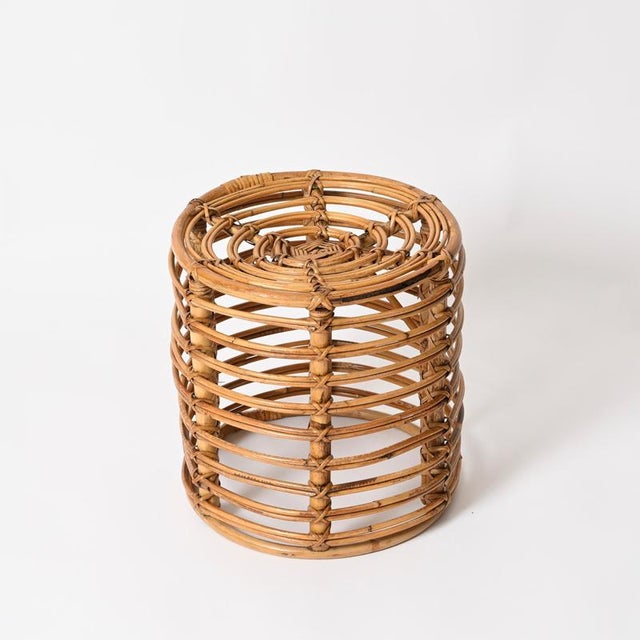 Gold Rattan and Wicker Round Pouf by Tito Agnoli, Italy, 1960s For Sale - Image 8 of 12