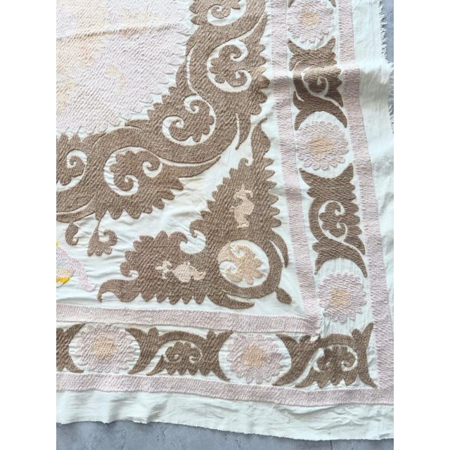Mid-Century Modern Central Asian Suzani Tablecloth - Vintage Embroidered Textile For Sale - Image 3 of 9