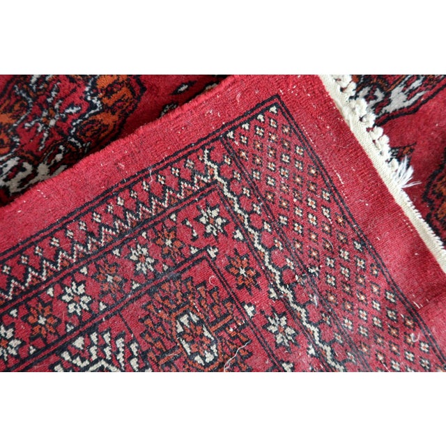 Handmade Vintage Turkmen Ersari Rug – 1960s Wool Rug – 4.2' x 6.4' – Red, White, and Blue Stunning Vintage Craftsmanship –...