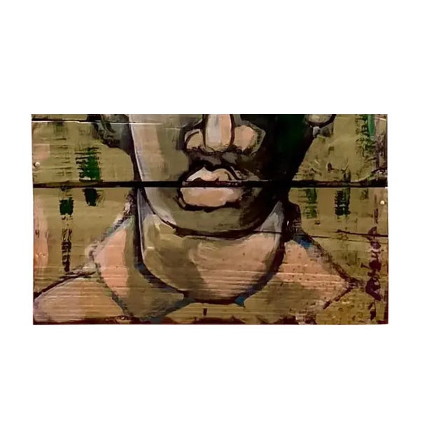 Contemporary Original Abstract Oil Portrait on Crate Signed Roland For Sale - Image 9 of 12