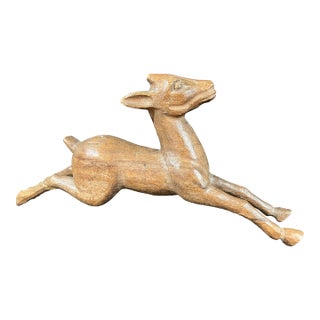 Late 20th Century Carved Wood Deer Sculpture For Sale
