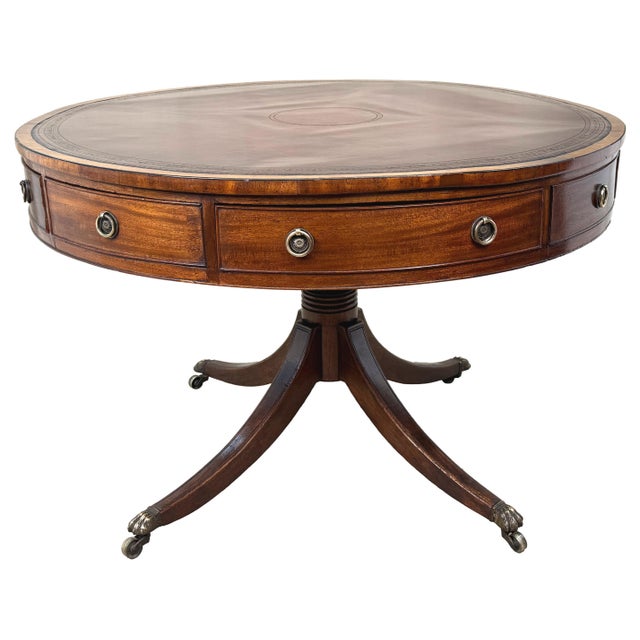 Brown George III English Georgian Mahogany Drum Top Library Table, 1800 For Sale - Image 8 of 12