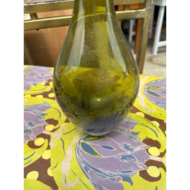 Glass 1970s Green Glass Skinny Neck Vase For Sale - Image 7 of 8
