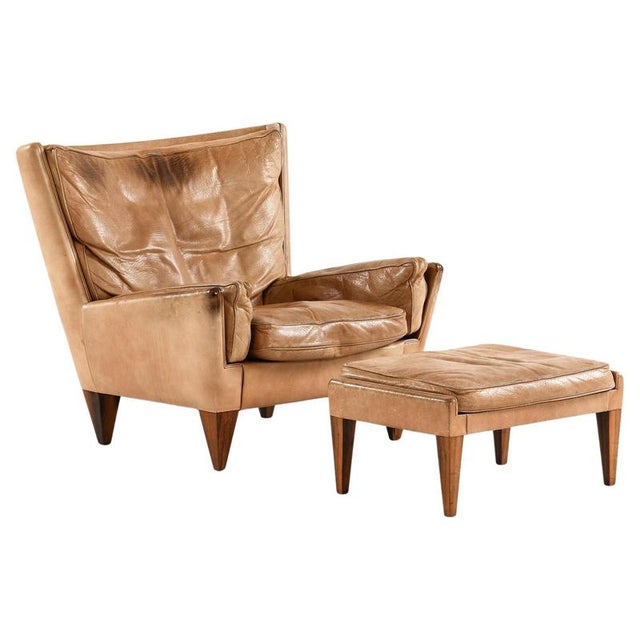 Set of Easy Chair and Ottoman in Leather and Rosewood attributed to Illum Wikkelsø, 1960s For Sale - Image 12 of 12