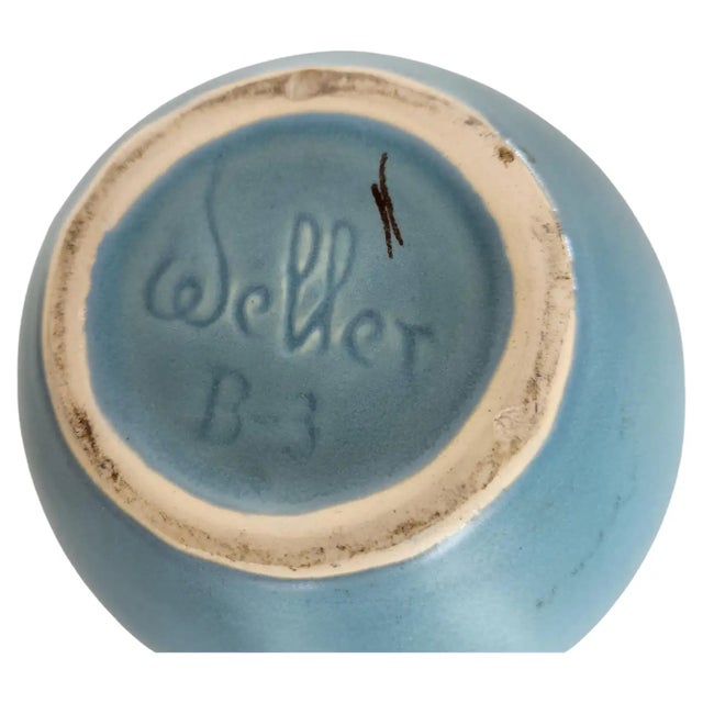 Art Deco 1940s Weller Art Deco Pottery Blue Daisy Art Vase For Sale - Image 3 of 6