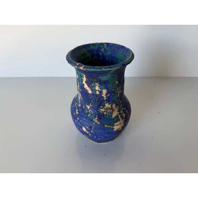 Blue Vintage 1980s Studio Pottery Blue & Green Drip Glaze Vase For Sale - Image 8 of 9