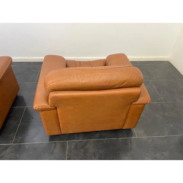 Cognac Leather Armchairs attributed to Vavassori, Set of 2, 1970s For Sale - Image 9 of 13