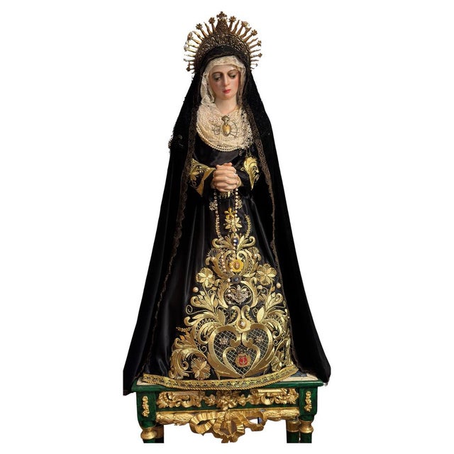 Gold 16th Century Castilian Virgin of Sorrow with 18th Century Silver Crown For Sale - Image 8 of 8