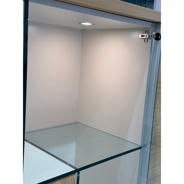 Custom Built Modern Oak Glass Display Cabinet With Metal Base For Sale In New York - Image 6 of 11