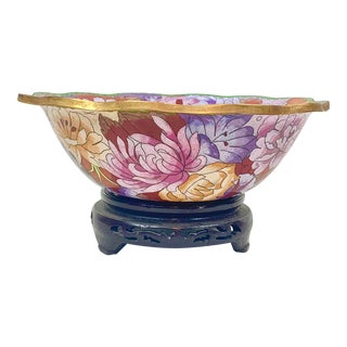 Vintage Scalloped Edge Cloisonne Bowl With Stand For Sale