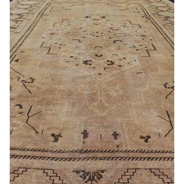 Brown Vintage Oushak Rug With Muted Neutral Colors in Tan, Beige, Taupe, Gray & Brown For Sale - Image 8 of 13