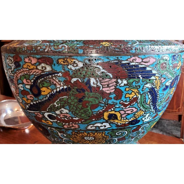Japanese Meiji Champleve and Bronze Urn For Sale - Image 9 of 11