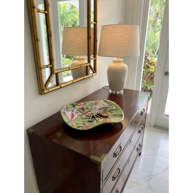 Vintage Tropical Botanical Decoupage Glass Shallow Bowl – Hummingbird & Orchids For Sale - Image 11 of 12