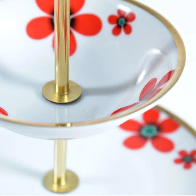 1950s Three Layer Cake Stand in Brass and Porcelain, Czechoslovakia, 1950s For Sale - Image 5 of 6