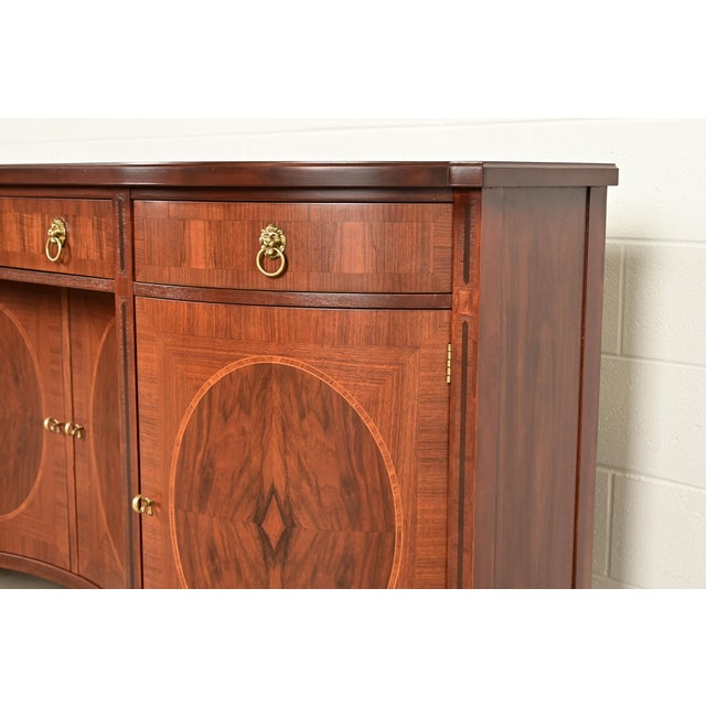 John Widdicomb Neoclassical Mahogany and Burl Wood Sideboard Credenza or Bar Cabinet, Newly Refinished For Sale - Image 11 of 16