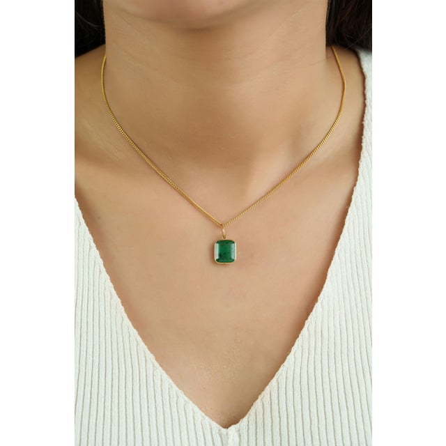 Modernist 3.66ct Octagon Emerald Bezel Pendant in 14k Yellow Gold For Sale - Image 9 of 13