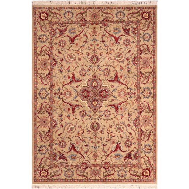 Shabby Chic Medallion 1990's Pak-Persian Taupe/Red Wool Rug - 6'1'' X 8'10'' For Sale - Image 9 of 9