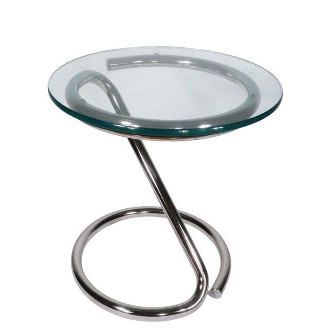 Metal Mid Century Space Age Chrome Base Glass Top Table C. 1960/70's For Sale - Image 7 of 14