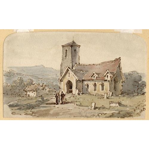 An original 1829 watercolour painting, William Burgess of Dover, Country Church with Figures.An attractive sketch in brown...