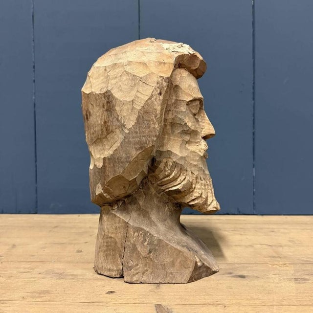 Wooden Carved Head of a Man with a Beard, 1950s For Sale - Image 10 of 12