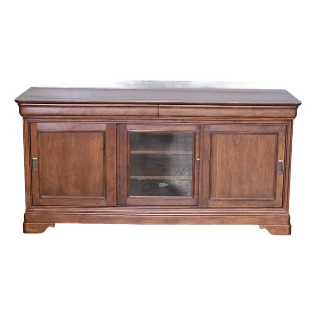 Early 21st Century Stickley Arts and Craft Style Cherry Console Table 60" Entertainment Stand For Sale