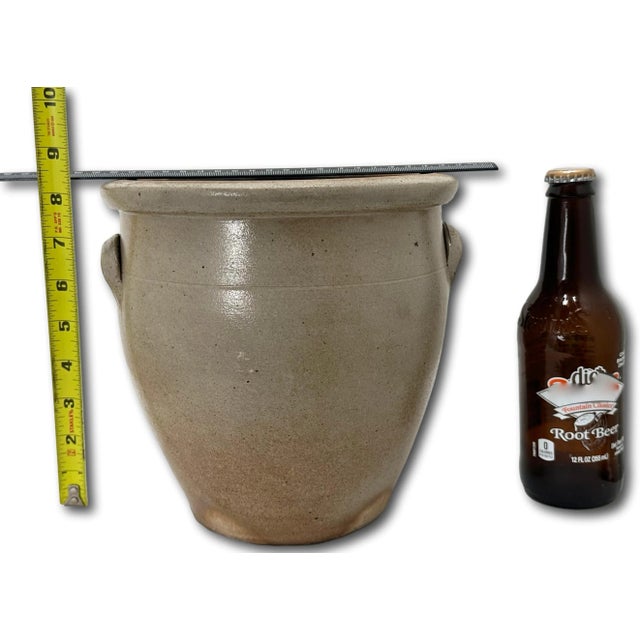 Rare Small 1 Gallon Size Antique Evan Jones Pittston Pennsylvania Blue Decorated Stoneware Cream Jar With Handles For Sale - Image 11 of 12