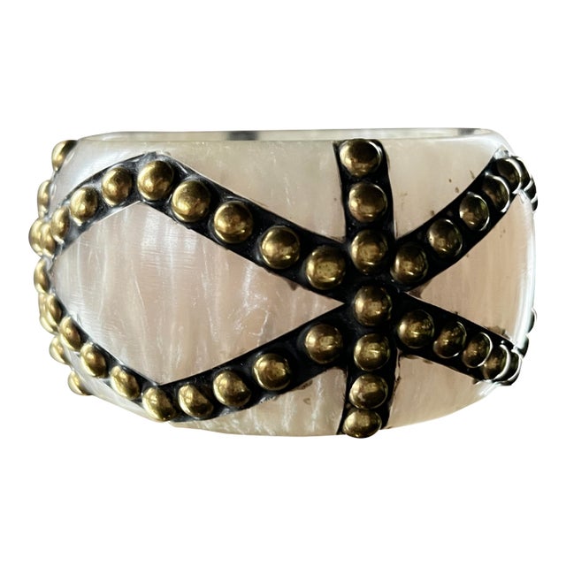 Vintage 1980s Brass Studsws Bangle Bracelet For Sale