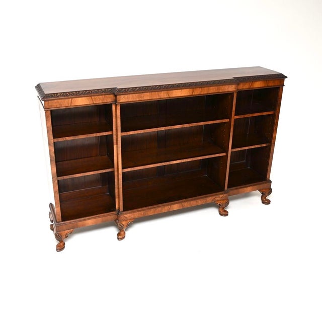 Antique Walnut Breakfront Open Bookcase, 1920 For Sale - Image 11 of 11