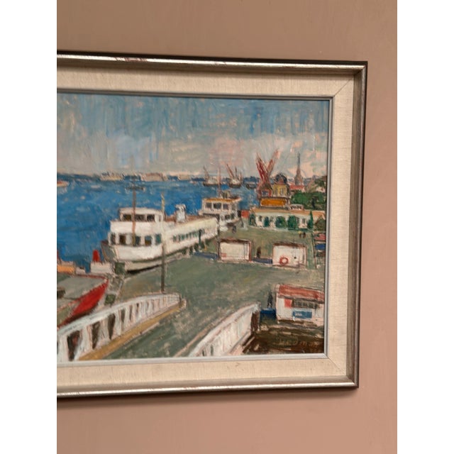 Mid-Century Modern John Hedman, Malmö Harbour, 1960s, Oil Painting on Canvas, Framed For Sale - Image 3 of 15