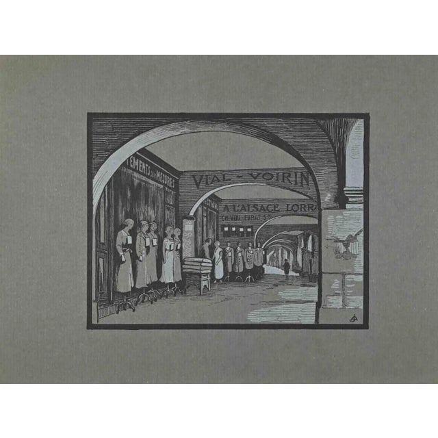 The River through Threes is a woodcut print on paper realized after a photograph by M. Renaud artist in the 20th century....