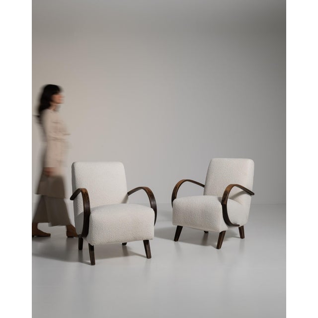 Mid 20th Century Jindřich Halabala Cream Wood Pair of Club Chairs For Sale - Image 4 of 12