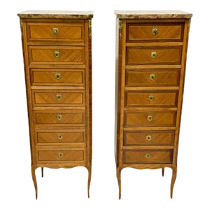 French Louis XVI Style Marble and Bronze Semainier Chests, Set of 2