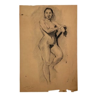1940s Peter Sobaki Charcoal on Paper Black Female Nude Drawing For Sale