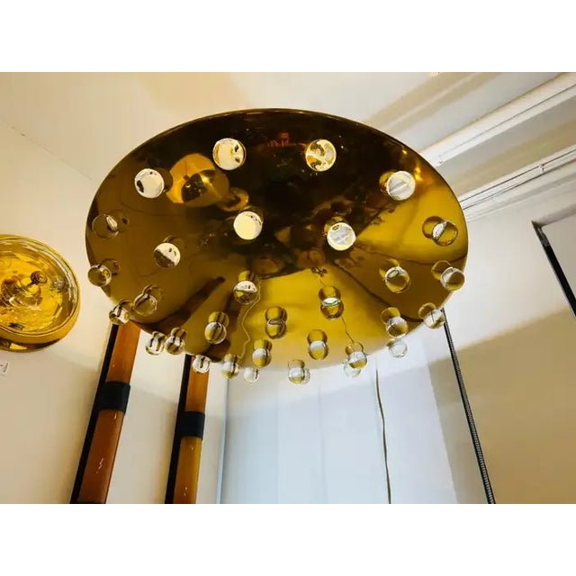 Large French 1960s Golden Crystal Orb Pendant Flush Ceiling Light For Sale - Image 4 of 12