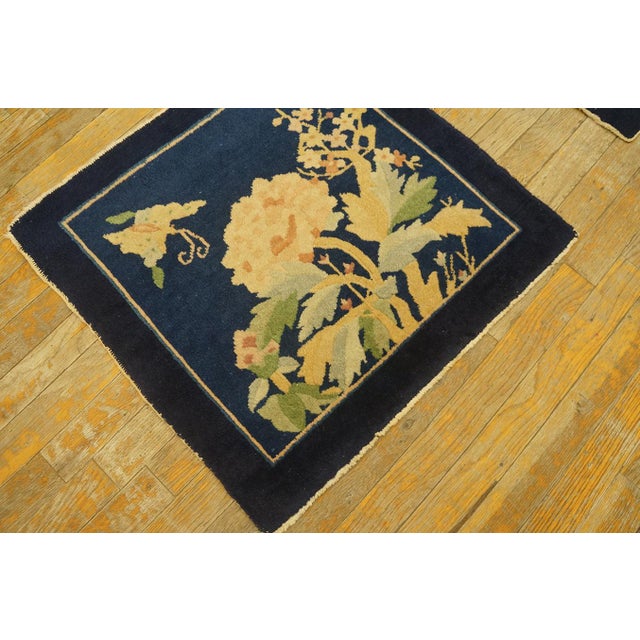 1920s Black Floral Modern Antique Chinese Peking Rug 2' 0'' X2' 0'' Hand Knotted Wool Carpet For Sale - Image 10 of 11