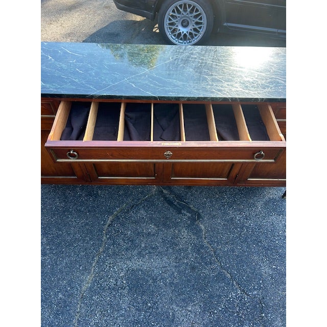 This is a beautiful Cassard Chateau original buffet or sideboard but a beautiful green marble top made by Cassard Romano...