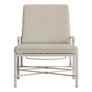 Brown Jordan Venetian Adjustable Chaise With Wheels, Dove frame with Fusion Meadow fabric For Sale