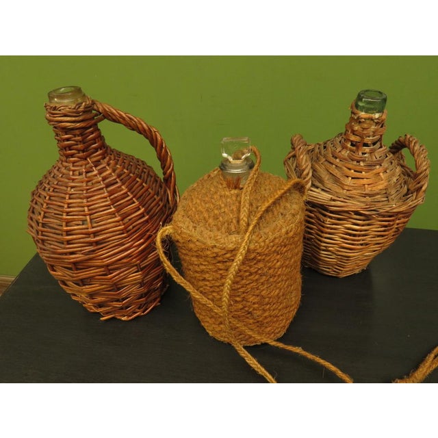 Wicker & Hemp Covered Glass Demijohn Bottles, 1940s, Set of 3 | Chairish
