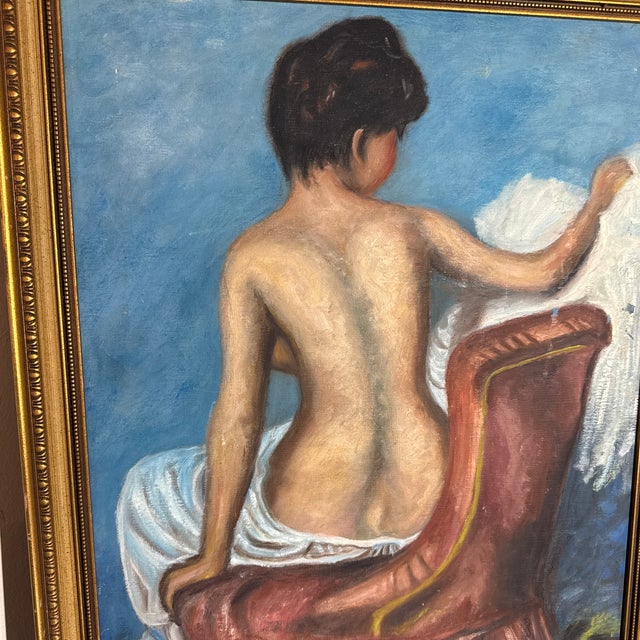 Vintage French Impressionist Oil Painting Seated Female Nude - Framed Original For Sale In Atlanta - Image 6 of 10