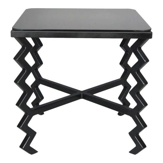 Zig-Zag' Side Table With Black Glass Top For Sale
