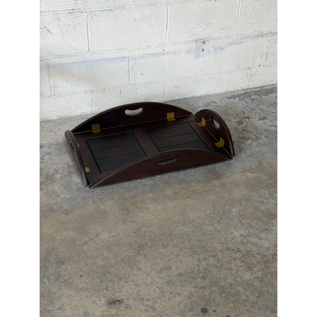 Stained Oak Folding Butler Tray End Table With Drop-Down Sides Vintage Mid-Century Modern 1970s For Sale - Image 10 of 11
